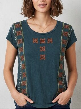 Sonoma Teal Embroidered Cotton Short-Sleeve Tee Shirt Size Medium
